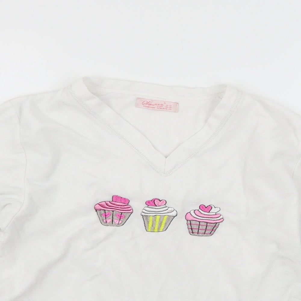 Secret Possesions Womens White Geometric Fleece Top Pyjama Top Size 8  - Cupcakes