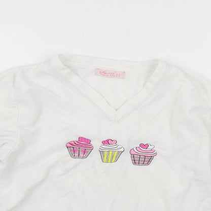 Secret Possesions Womens White Geometric Fleece Top Pyjama Top Size 8  - Cupcakes