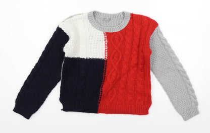 NEXT Girls Multicoloured Geometric Knit Pullover Jumper Size 10 Years