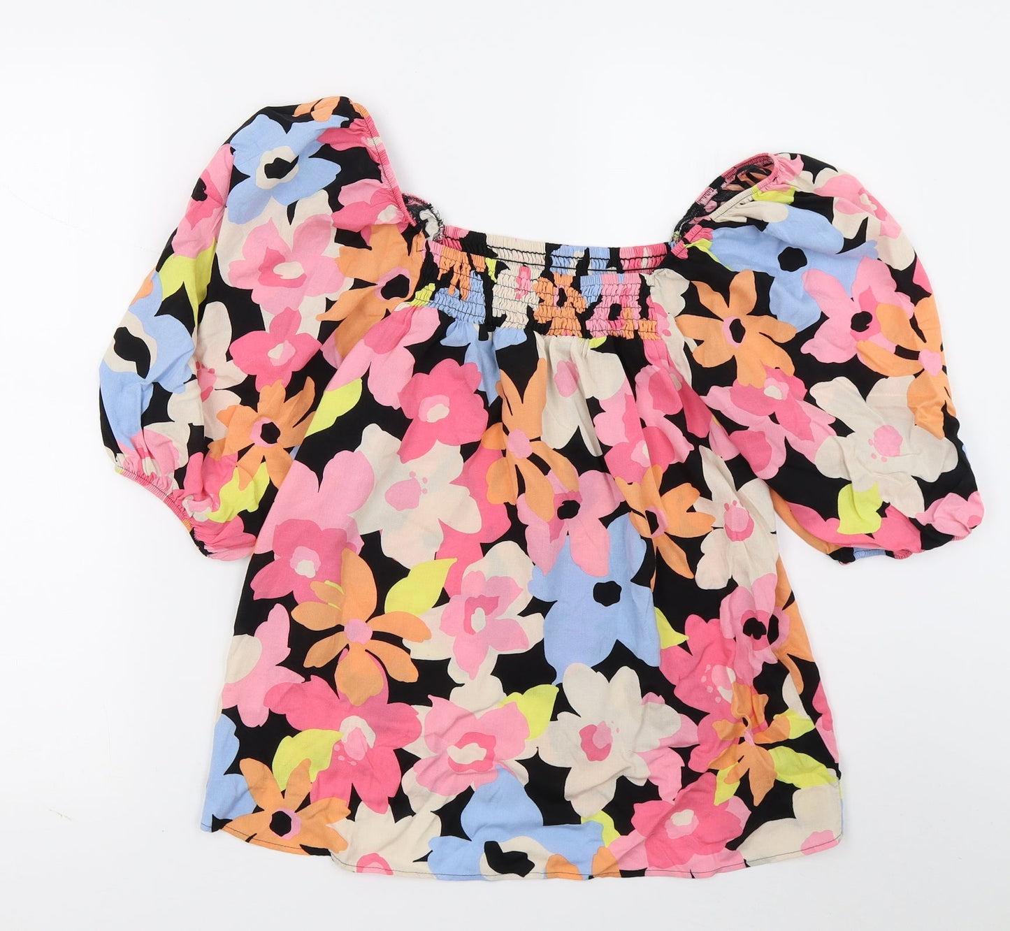 F&F Womens Black Floral  Basic Blouse Size 8