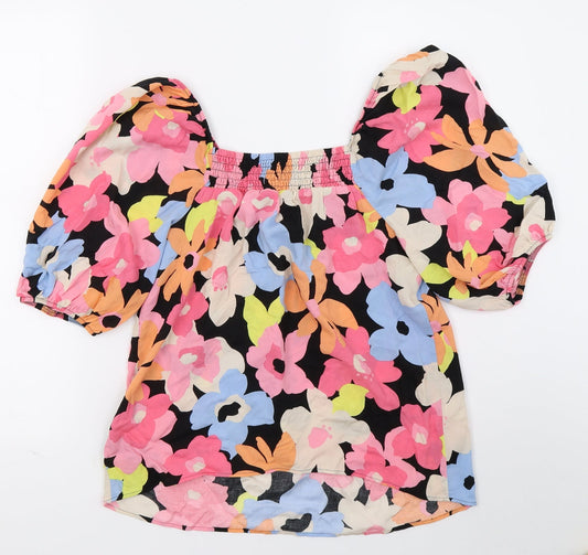 F&F Womens Black Floral  Basic Blouse Size 8