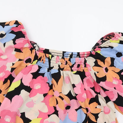 F&F Womens Black Floral  Basic Blouse Size 8