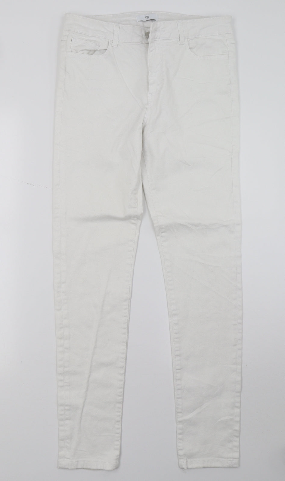 Womens UK Size 10 Preworn Regular Fit Skinny White Jeans