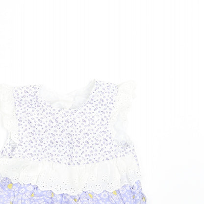 Mothercare Girls Blue Floral  A-Line  Size 12-18 Months