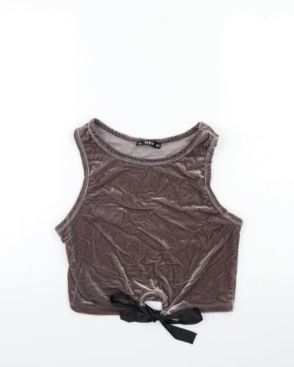 SheIn Womens Grey  Velour Basic Tank Size S