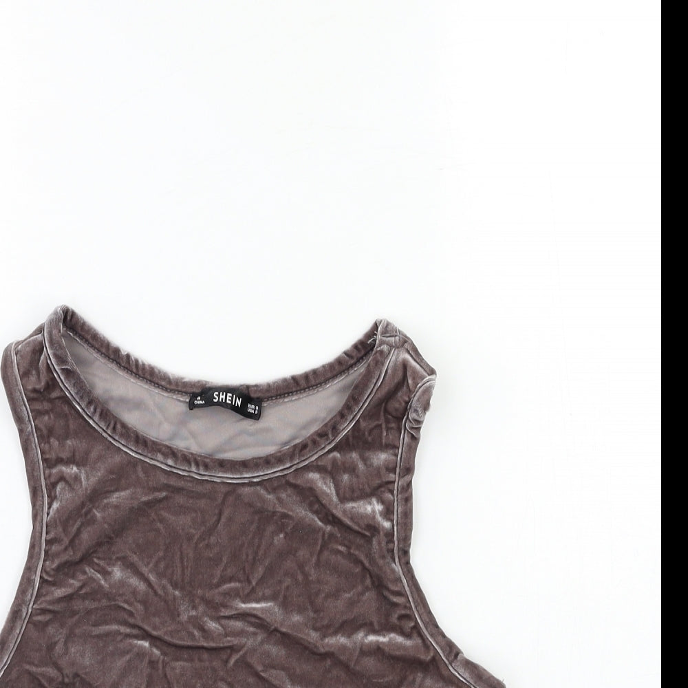 SheIn Womens Grey  Velour Basic Tank Size S