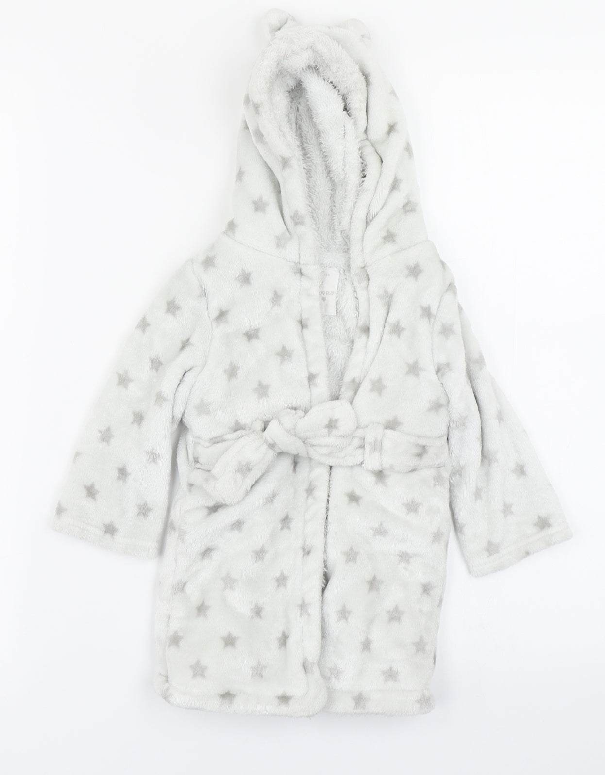 F&F Baby Grey Solid  Kimono Robe Size 9-12 Months  - Bear Ear Hood