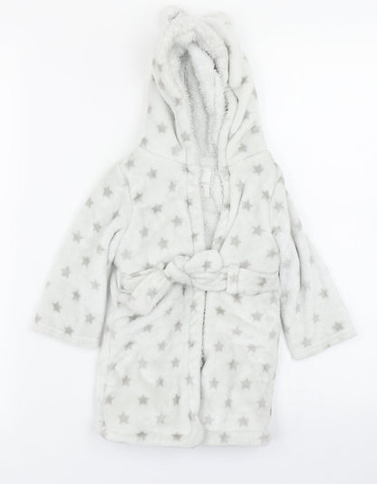F&F Baby Grey Solid  Kimono Robe Size 9-12 Months  - Bear Ear Hood