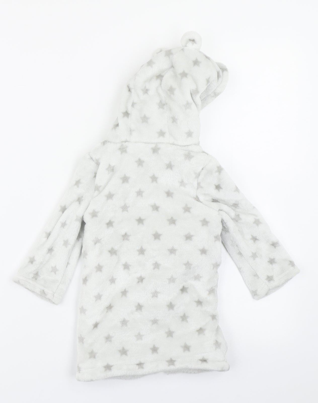 F&F Baby Grey Solid  Kimono Robe Size 9-12 Months  - Bear Ear Hood