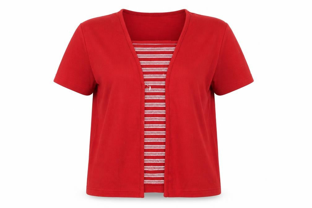 Bonmarché Womens Red Striped Cardigan Jumper Size M - top/cardian