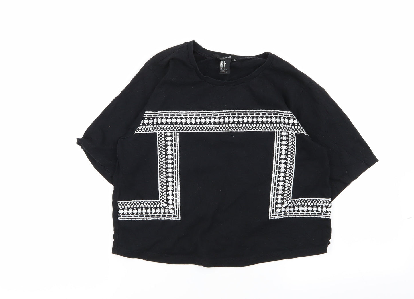 FOREVER 21 Womens Black Geometric  Basic T-Shirt Size S