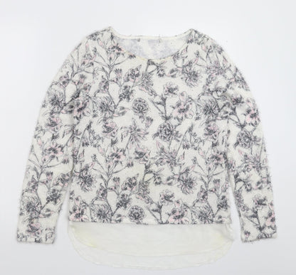 George Womens White Floral Knit Pullover Jumper Size 10