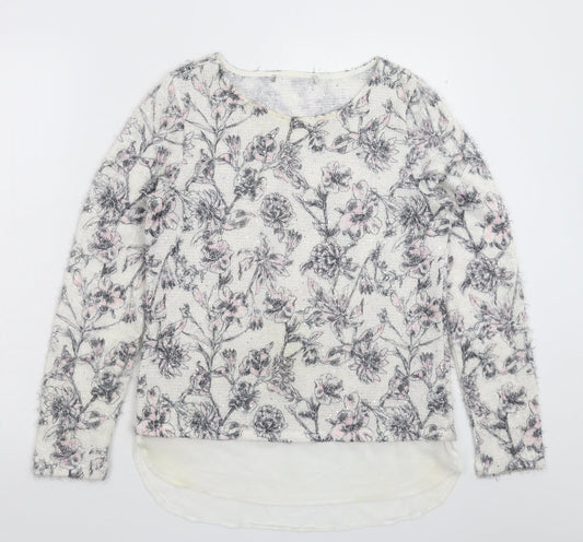 George Womens White Floral Knit Pullover Jumper Size 10