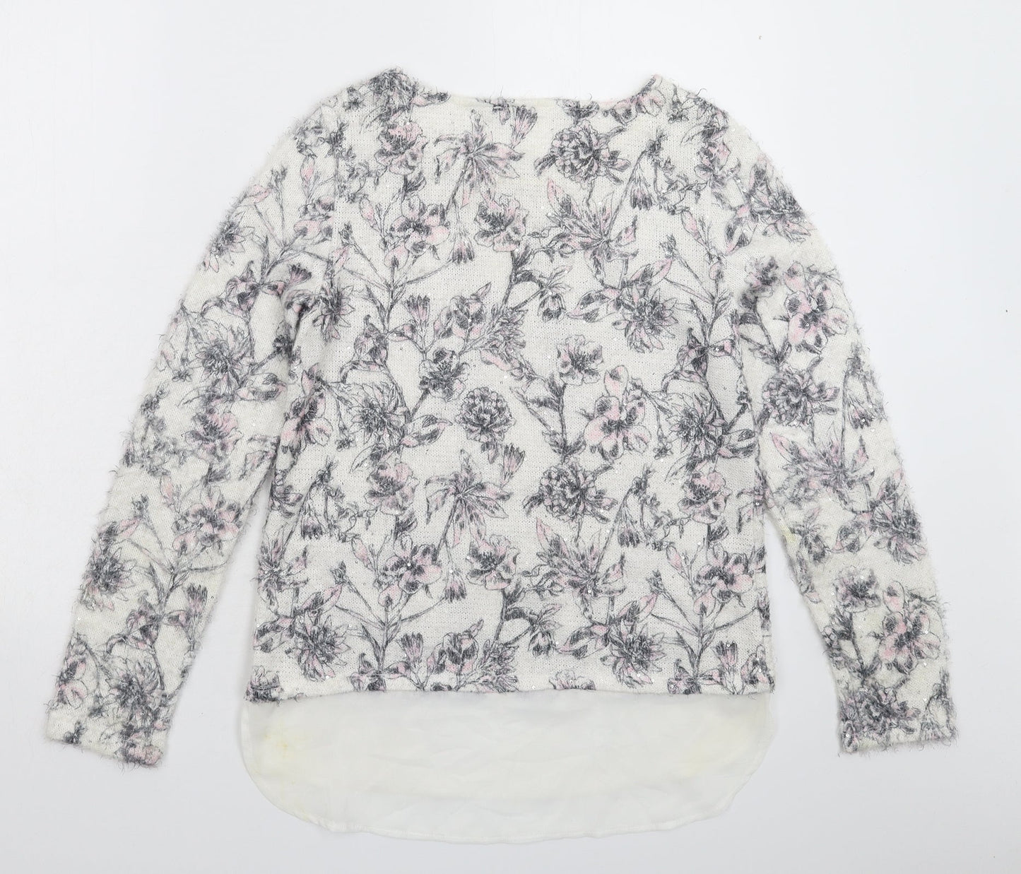 George Womens White Floral Knit Pullover Jumper Size 10