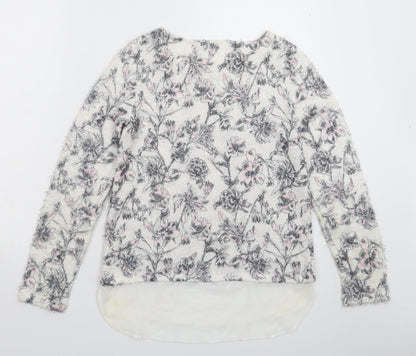 George Womens White Floral Knit Pullover Jumper Size 10