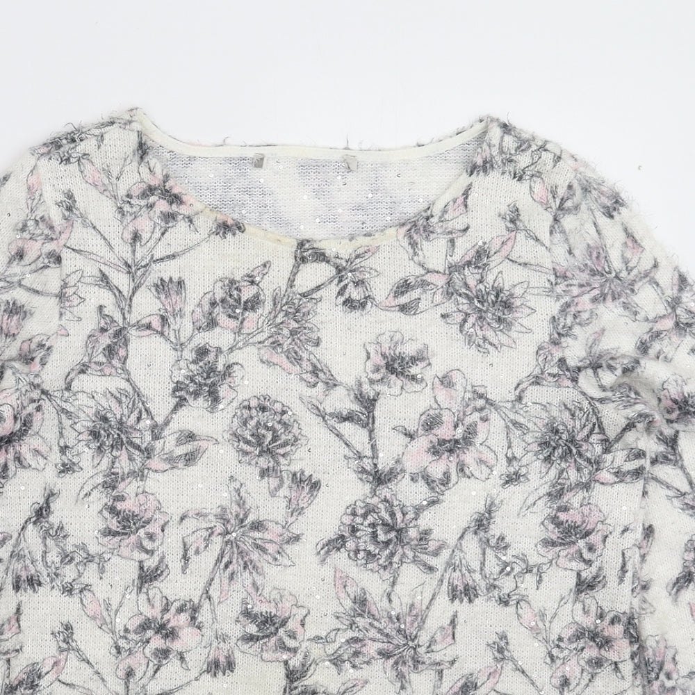 George Womens White Floral Knit Pullover Jumper Size 10