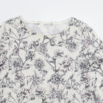 George Womens White Floral Knit Pullover Jumper Size 10