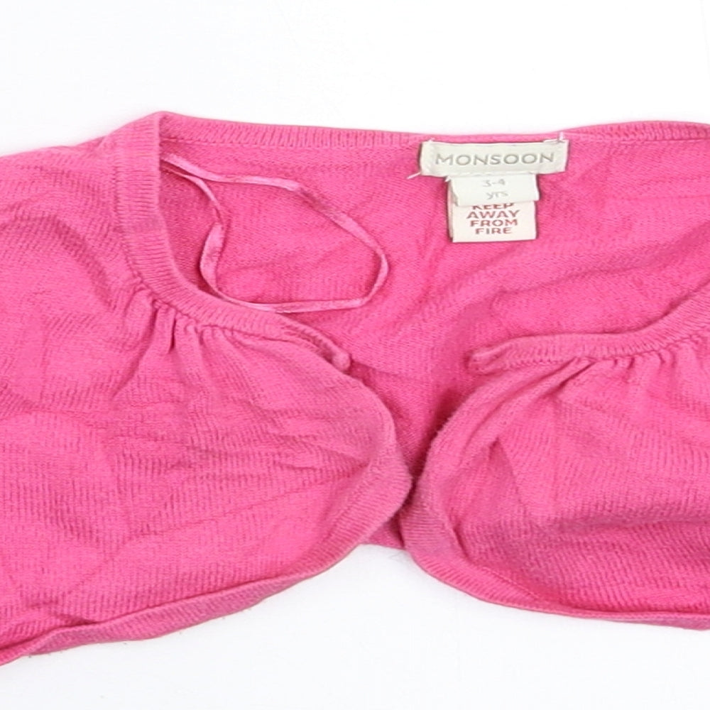 Monsoon Girls Pink  Knit Cardigan Jumper Size 3-4 Years  - Cropped