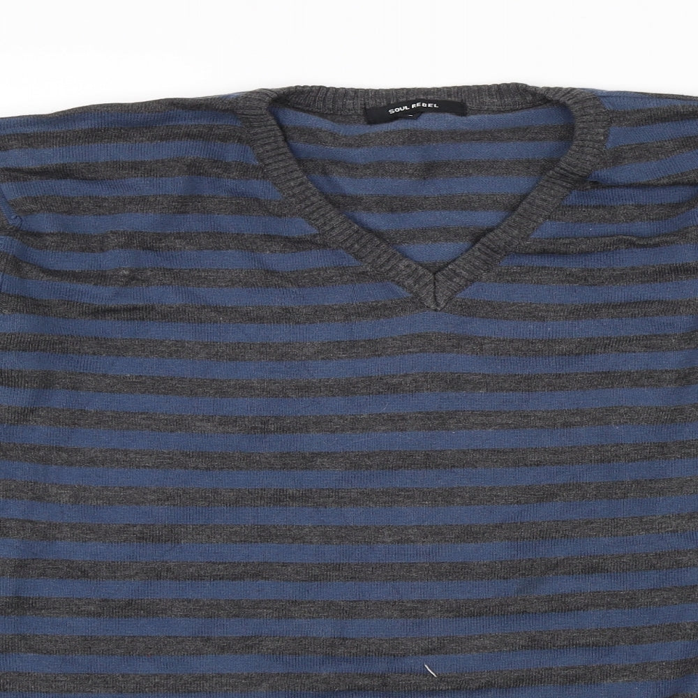 Soul rebel Mens Blue Striped  Pullover Jumper Size XL