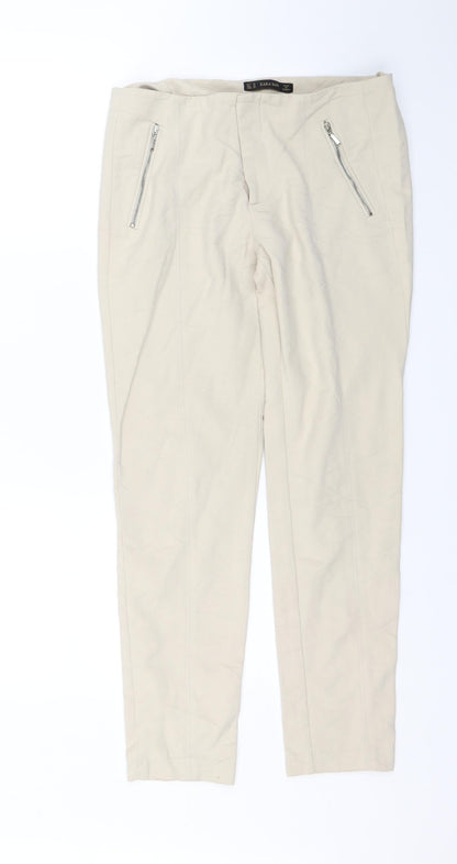 Womens UK Size 30 in Zara Regular Fit Carrot Beige Trousers