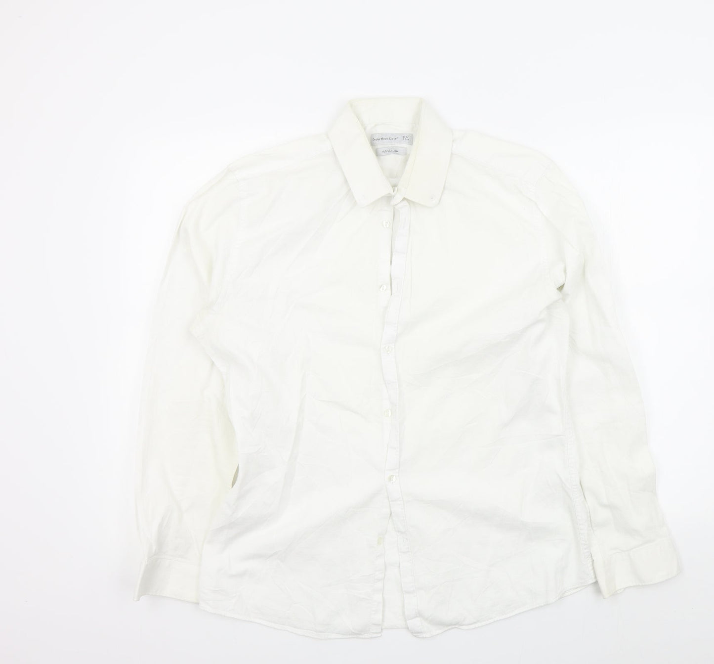 Mens UK Size 16.5 Ceader wood state White  Button-Up Long Sleeve Casual Shirt