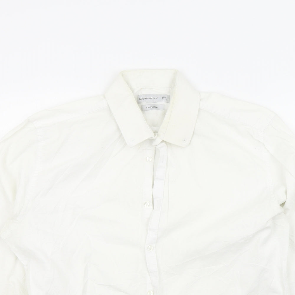 Mens UK Size 16.5 Ceader wood state White  Button-Up Long Sleeve Casual Shirt