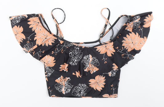 SheIn Womens Black Floral  Cropped Blouse Size S