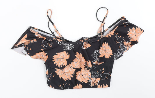 SheIn Womens Black Floral  Cropped Blouse Size S