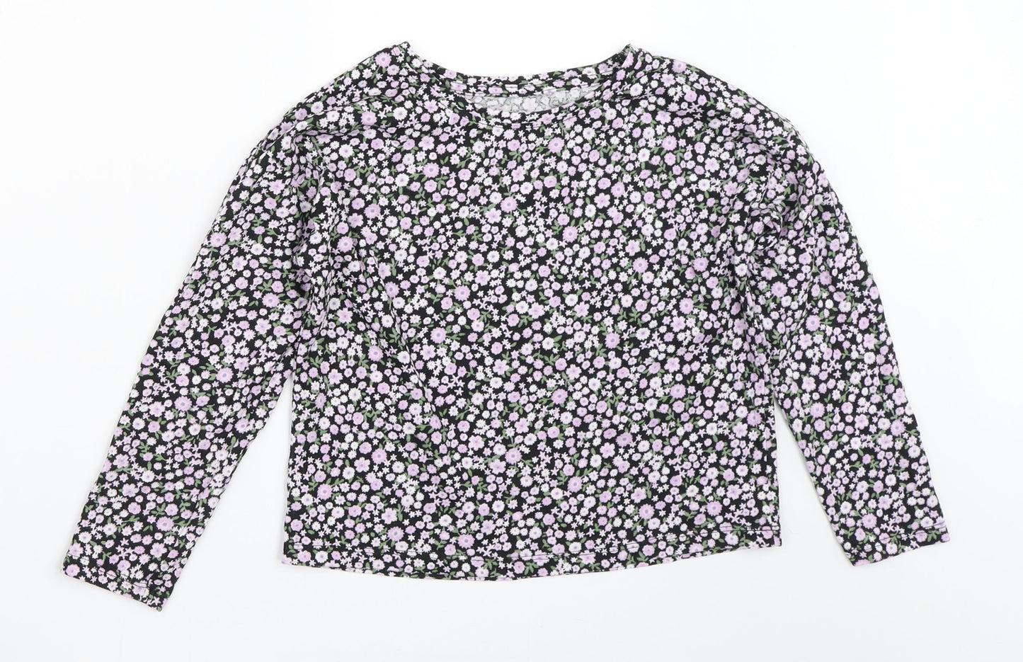 TU Girls Black Floral  Basic T-Shirt Size 8 Years