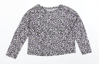 TU Girls Black Floral  Basic T-Shirt Size 8 Years