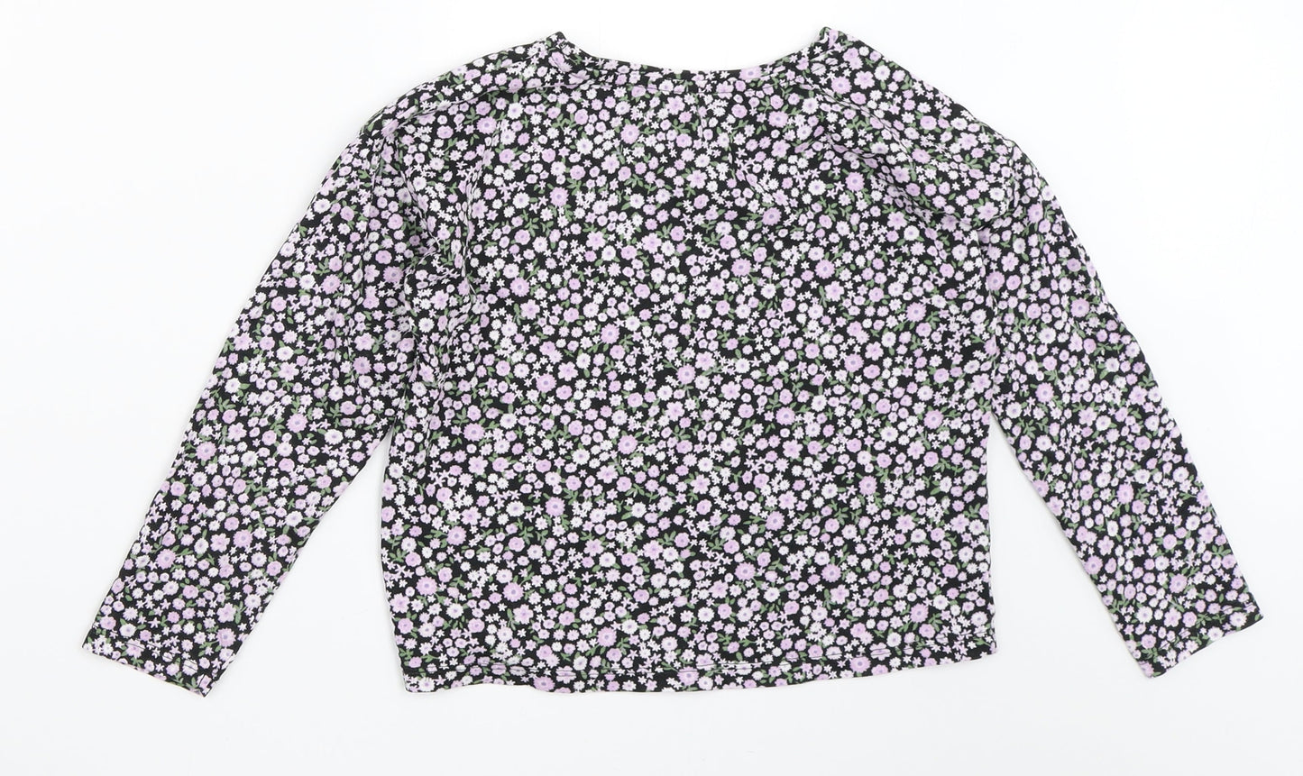 TU Girls Black Floral  Basic T-Shirt Size 8 Years