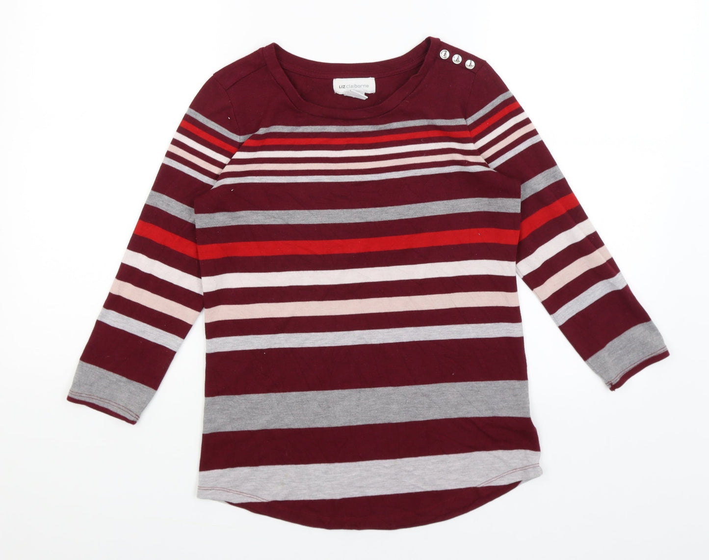 Liz Claiborne Womens Red Striped  Basic T-Shirt Size S