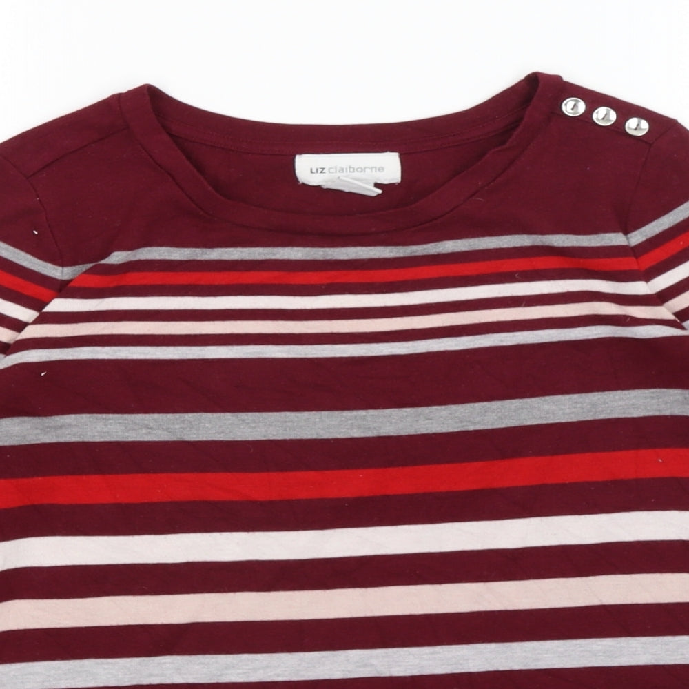 Liz Claiborne Womens Red Striped  Basic T-Shirt Size S