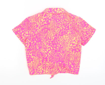 Blue Zoo Girls Orange Animal Print  Cropped Button-Up Size 11 Years