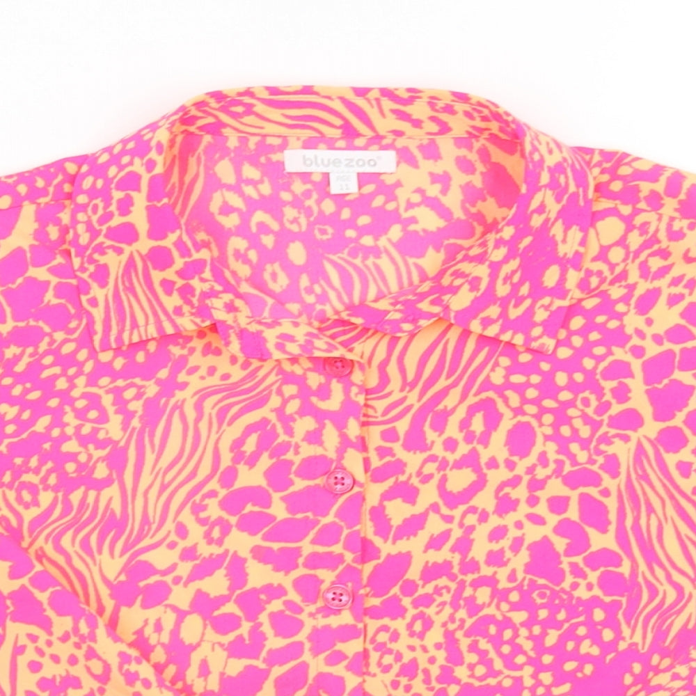 Blue Zoo Girls Orange Animal Print  Cropped Button-Up Size 11 Years
