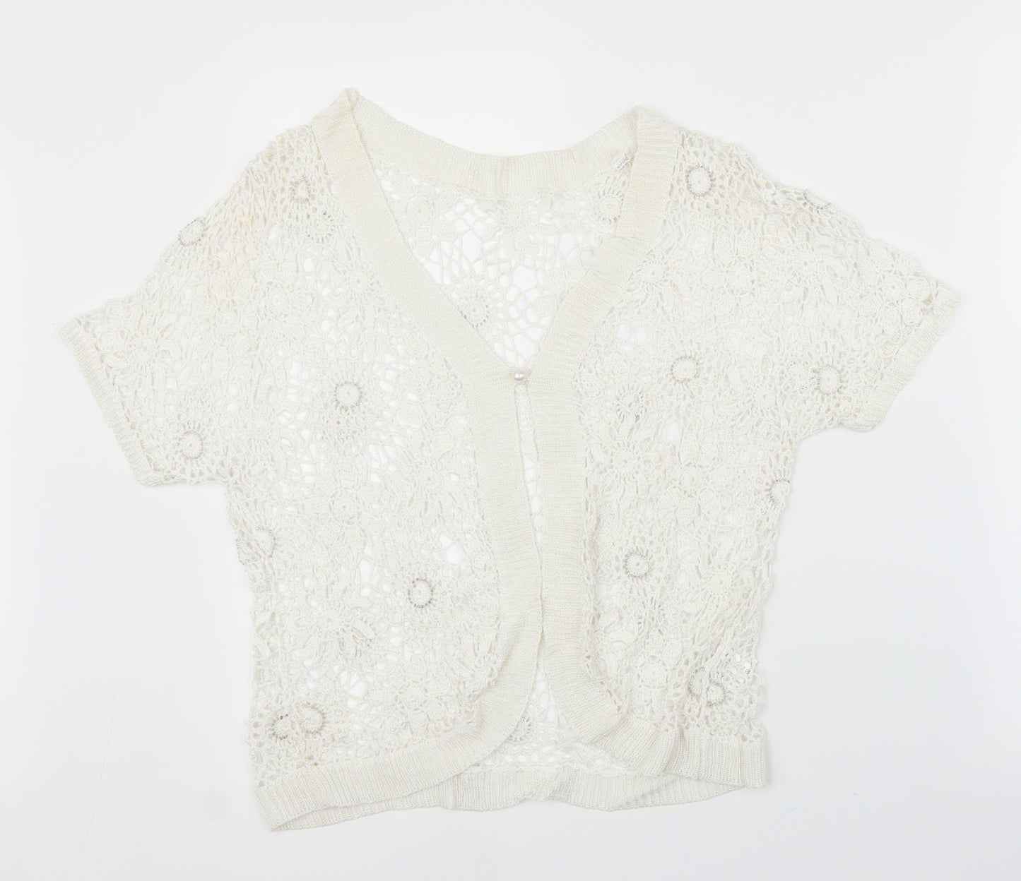 Womens UK Size M Preworn White Cardigan Jumper