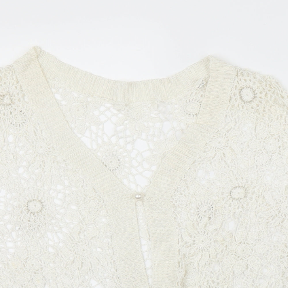 Womens UK Size M Preworn White Cardigan Jumper