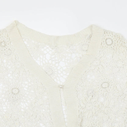 Womens UK Size M Preworn White Cardigan Jumper