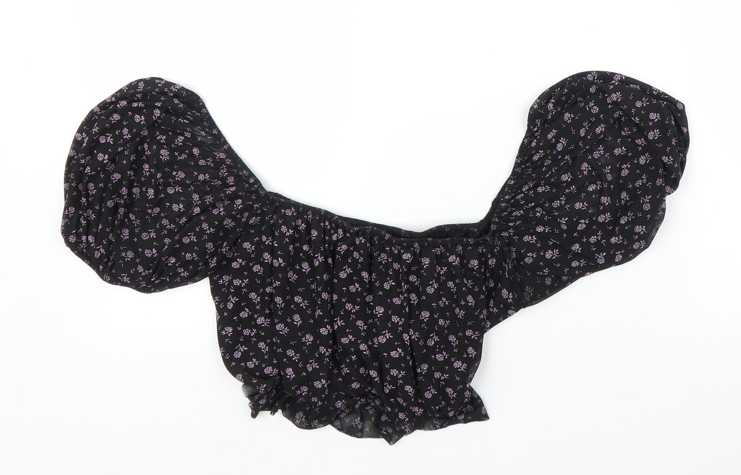 Boohoo Womens Black Floral  Cropped Blouse Size 14