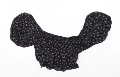 Boohoo Womens Black Floral  Cropped Blouse Size 14