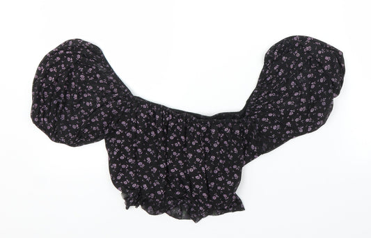 Boohoo Womens Black Floral  Cropped Blouse Size 14