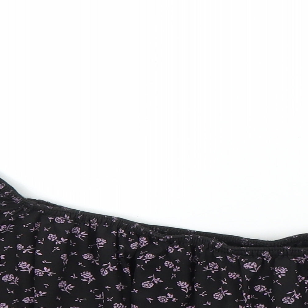 Boohoo Womens Black Floral  Cropped Blouse Size 14