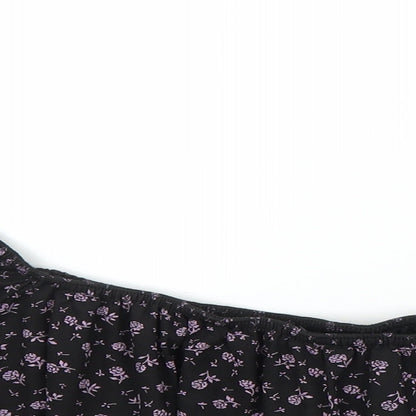Boohoo Womens Black Floral  Cropped Blouse Size 14