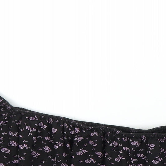 Boohoo Womens Black Floral  Cropped Blouse Size 14