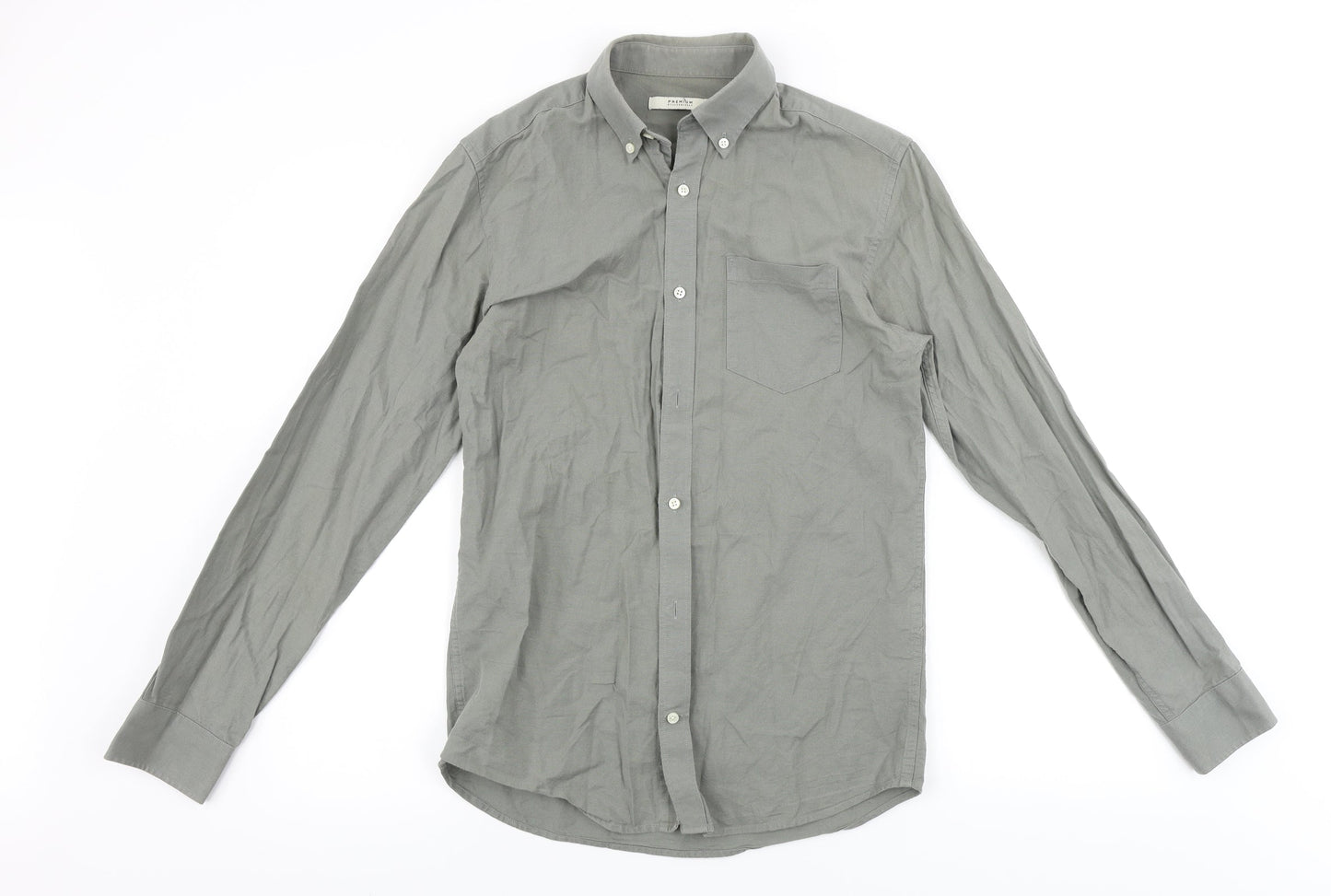 Mens UK Size S Premium Grey  Button-Up Long Sleeve Casual Shirt
