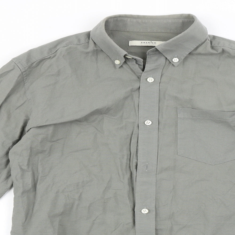 Mens UK Size S Premium Grey  Button-Up Long Sleeve Casual Shirt