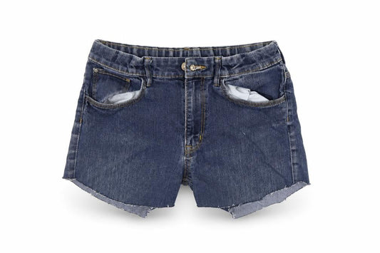 Front view of &DENIM girls’ blue chino shorts, size 15, years