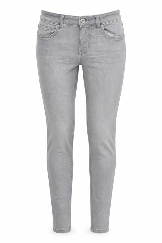 Front view of Denim & Co. women’s grey houndstooth skinny jeans, size UK 6, 30-inch leg