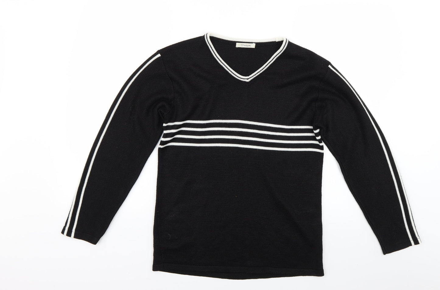 Paragon Womens Black Striped Knit Pullover Jumper Size M
