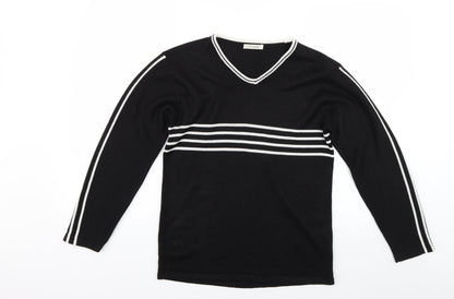 Paragon Womens Black Striped Knit Pullover Jumper Size M